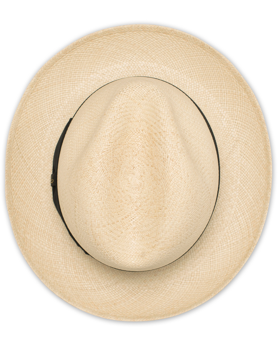 Homme | Borsalino Panama Quito Hat With Medium Brim Natural With Black | Borsalino | Panama Quito Hat With Medium Brim Natural With Black