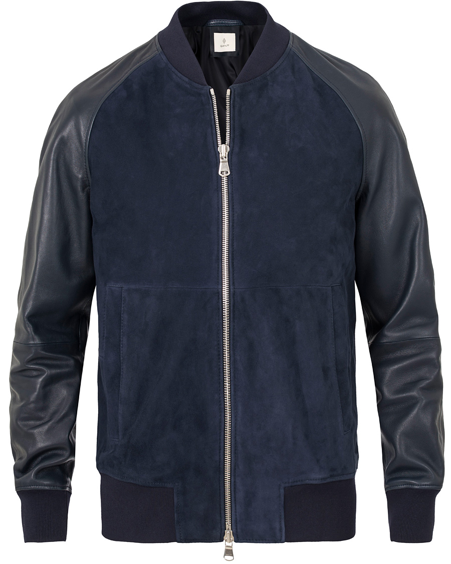 Homme | Manteaux Et Vestes | GANT Diamond G | Leather/Suede Bomber Jacket Marine