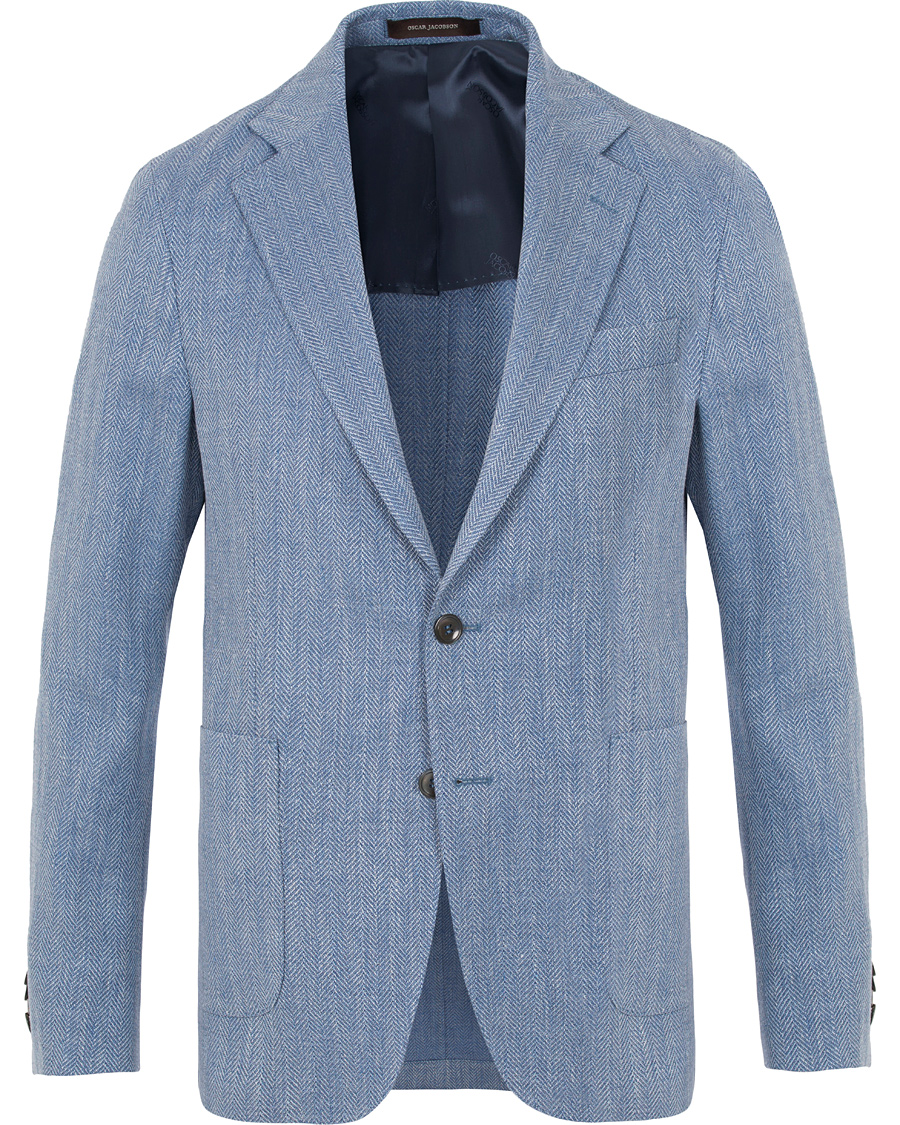 Homme | Blazers | Oscar Jacobson | Epic Linen/Wool Herringbone Blazer Light Blue