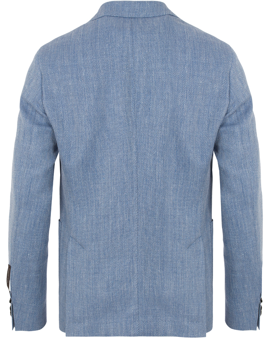 Homme | Blazers | Oscar Jacobson | Epic Linen/Wool Herringbone Blazer Light Blue