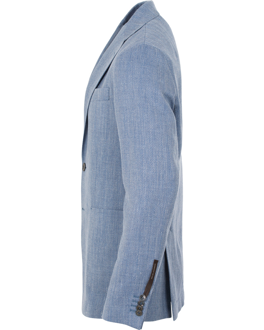 Homme | Blazers | Oscar Jacobson | Epic Linen/Wool Herringbone Blazer Light Blue