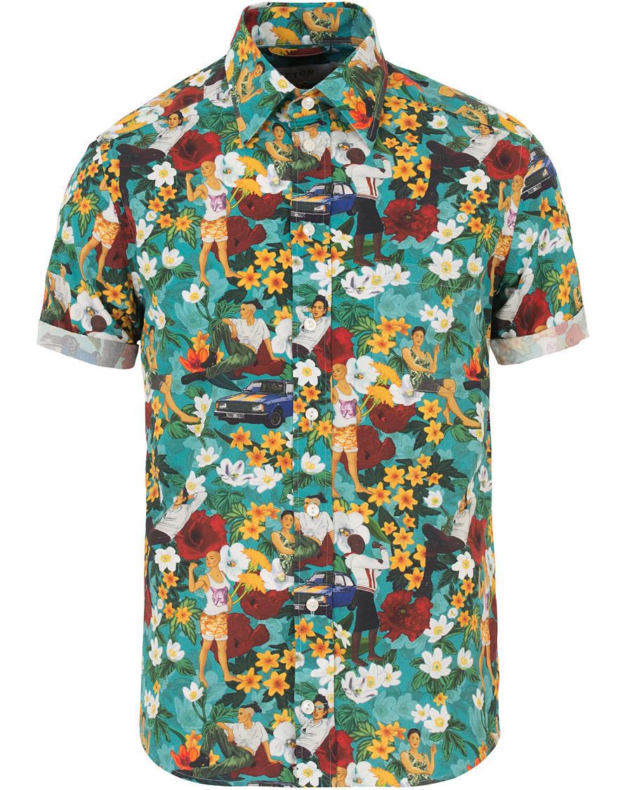 Homme | Chemises | Eton | Slim Fit Poplin Hawaii Short Sleeve Shirt Green