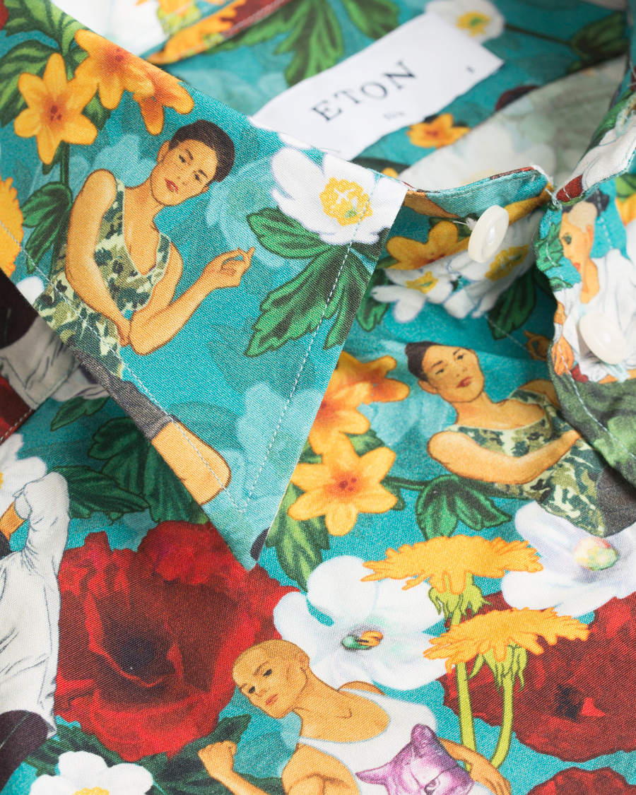 Homme | Chemises | Eton | Slim Fit Poplin Hawaii Short Sleeve Shirt Green