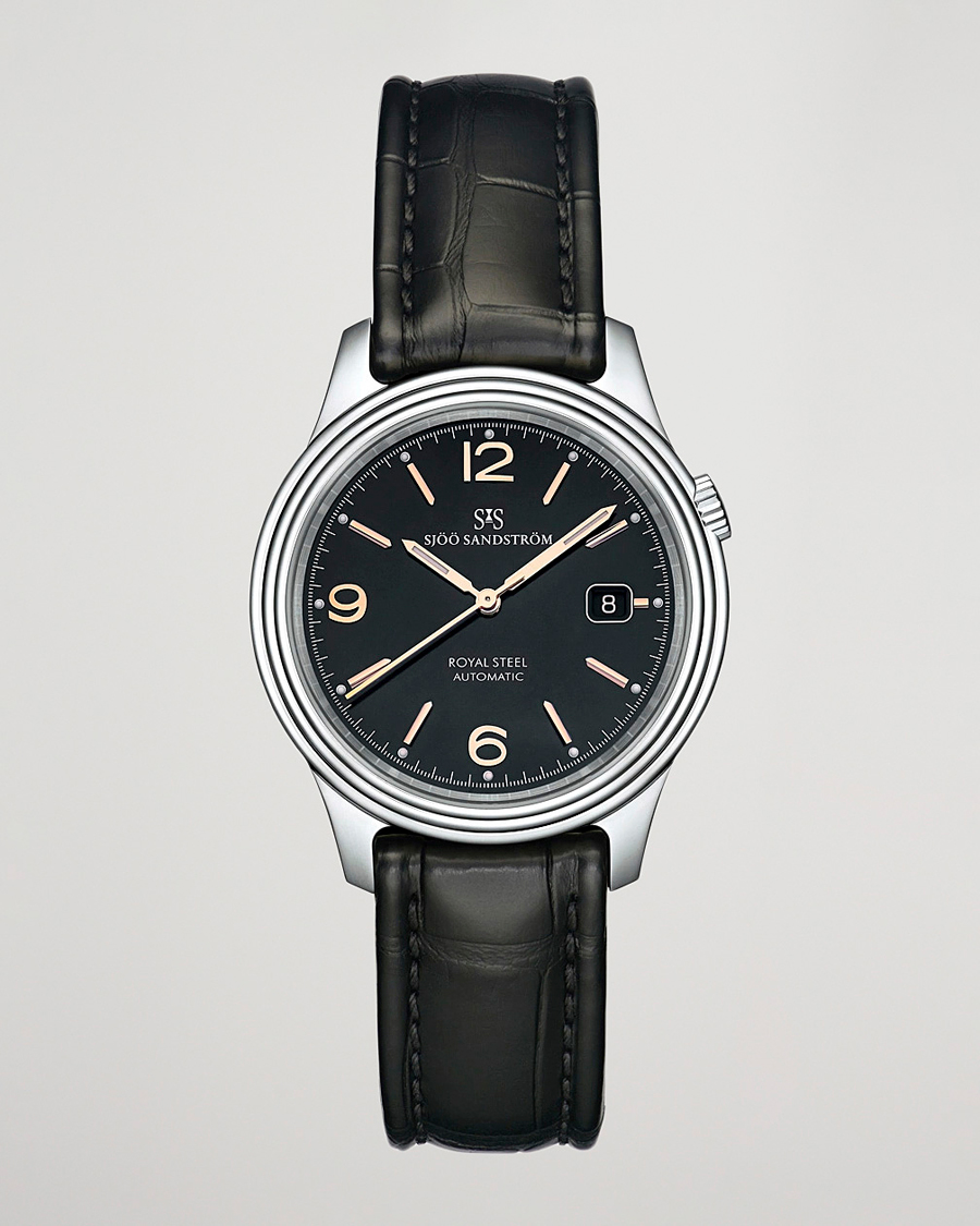 Homme | Sjöö Sandström Royal Steel Classic 41mm Black and Black Alligator | Sjöö Sandström | Royal Steel Classic 41mm Black and Black Alligator