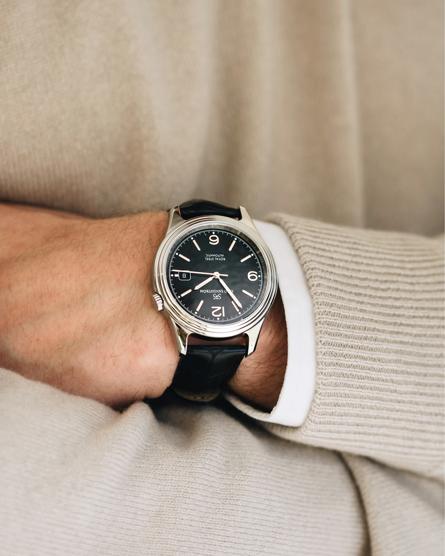 Homme | Sjöö Sandström Royal Steel Classic 41mm Black and Black Alligator | Sjöö Sandström | Royal Steel Classic 41mm Black and Black Alligator