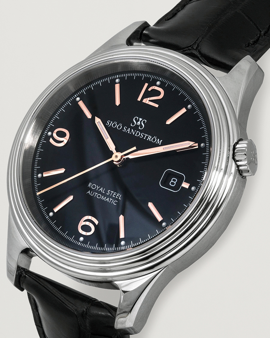 Homme | Sjöö Sandström Royal Steel Classic 41mm Black and Black Alligator | Sjöö Sandström | Royal Steel Classic 41mm Black and Black Alligator