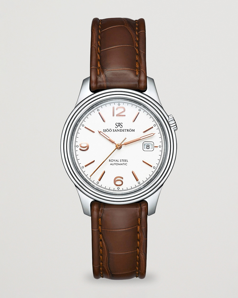 Homme | Sjöö Sandström Royal Steel Classic 41mm Ivory and Brown Alligator | Sjöö Sandström | Royal Steel Classic 41mm Ivory and Brown Alligator