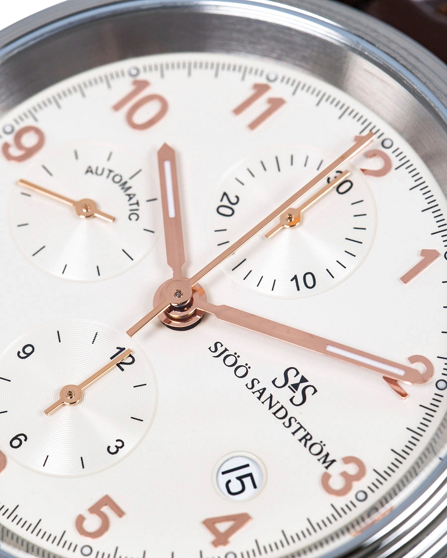 Homme | Sjöö Sandström Royal Steel Chronograph 42mm Ivory/Brown Alligator | Sjöö Sandström | Royal Steel Chronograph 42mm Ivory/Brown Alligator