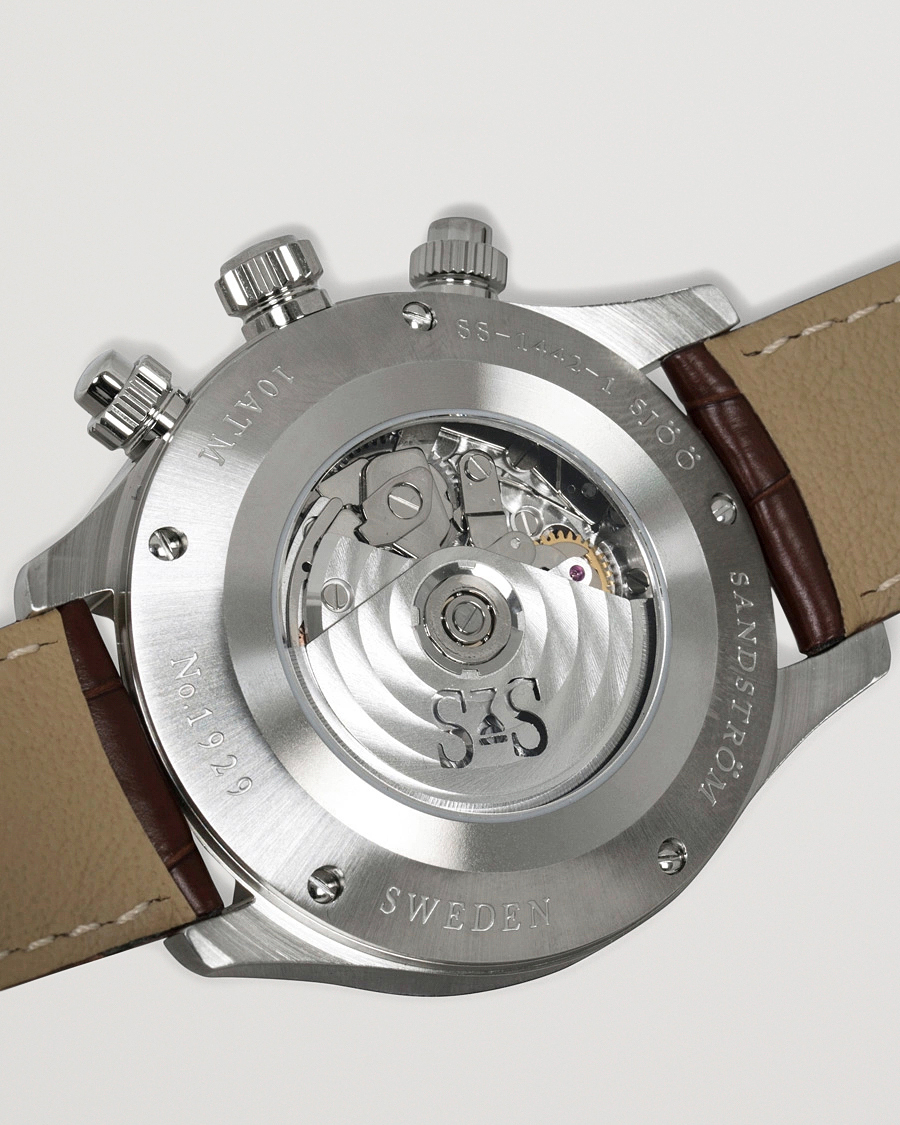 Homme | Sjöö Sandström Royal Steel Chronograph 42mm Ivory/Brown Alligator | Sjöö Sandström | Royal Steel Chronograph 42mm Ivory/Brown Alligator