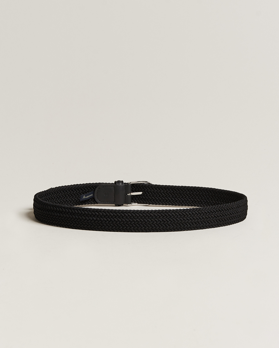 Homme | Italian Department | Anderson's | Stretch Woven 3,5 cm Belt Black
