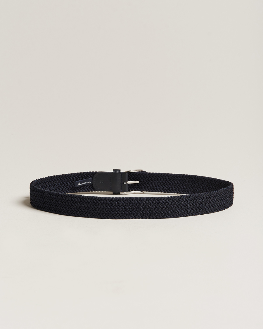 Homme | Anderson's | Anderson's | Stretch Woven 3,5 cm Belt Navy