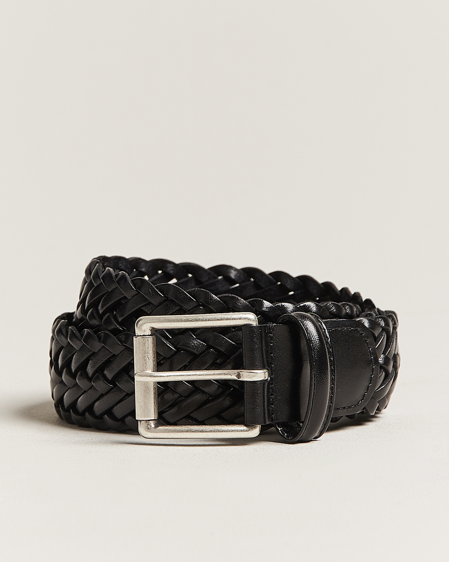 Homme | Ceintures | Anderson's | Woven Leather 3,5 cm Belt Tanned Black