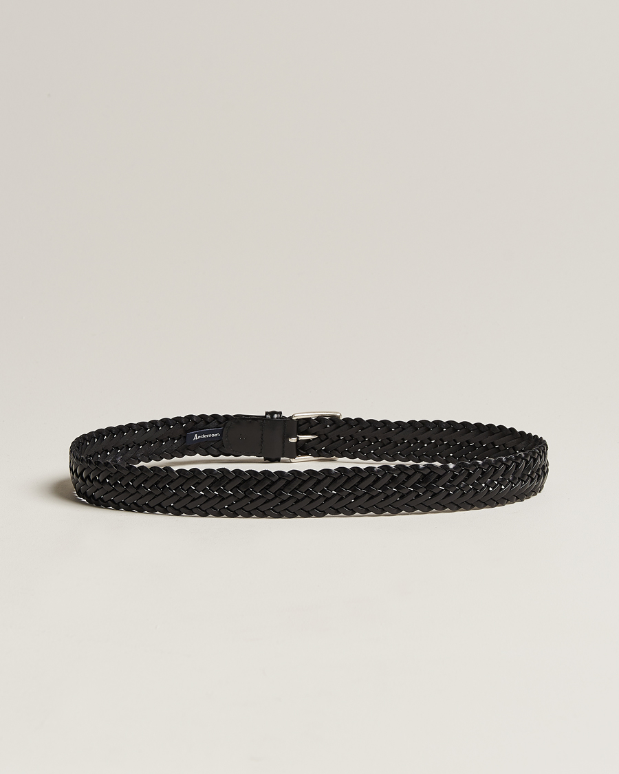 Homme | Business & Beyond | Anderson\'s | Woven Leather 3,5 cm Belt Tanned Black