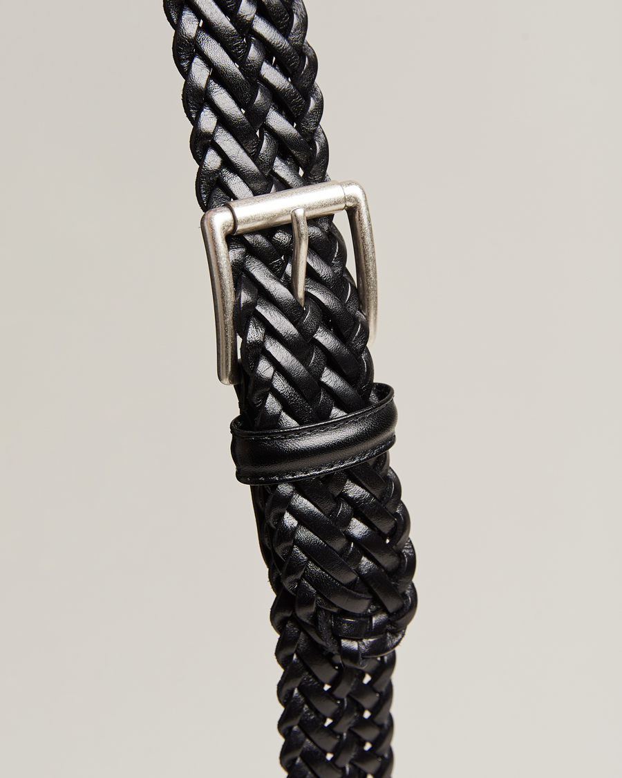 Homme | Ceintures | Anderson's | Woven Leather 3,5 cm Belt Tanned Black