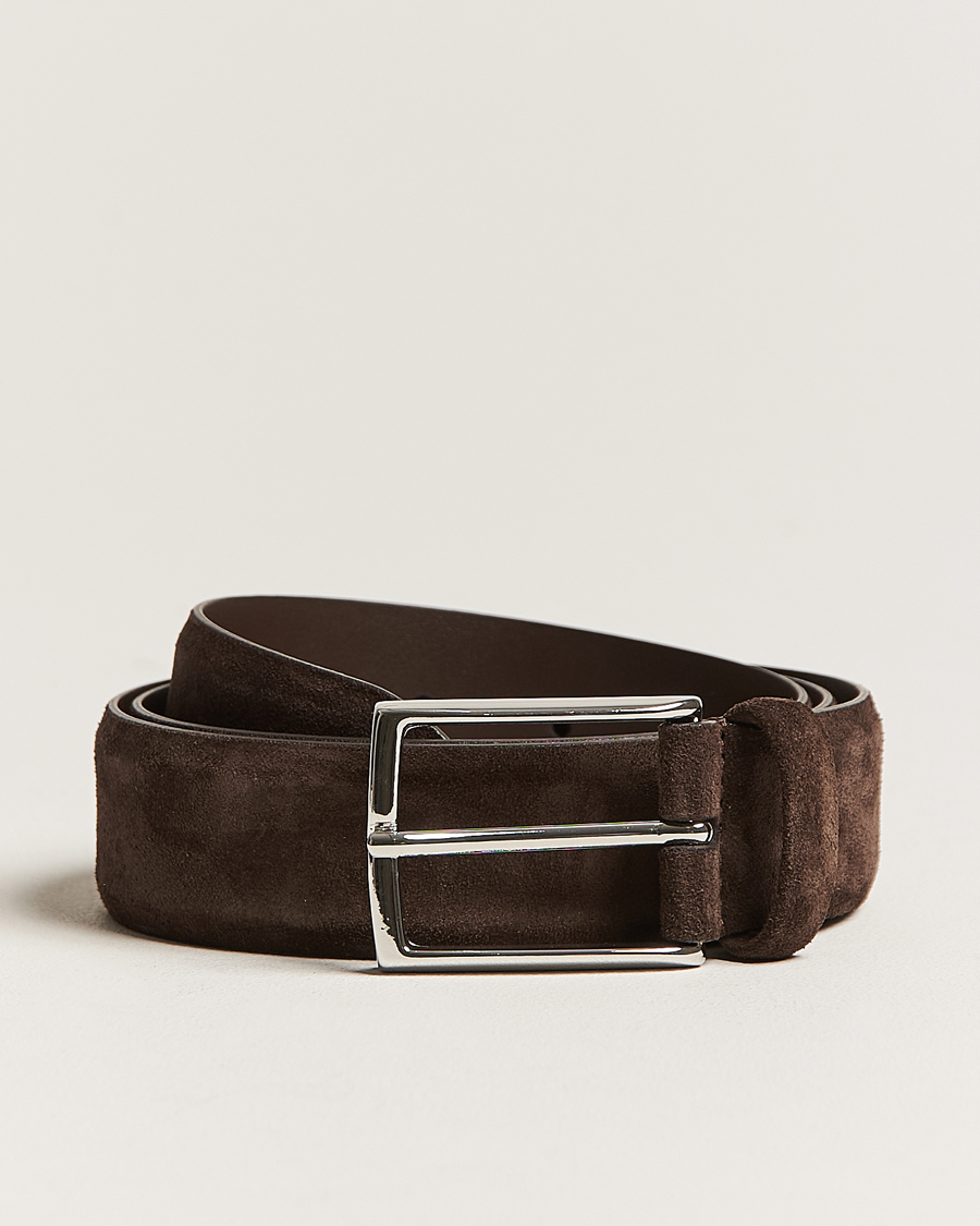 Homme | Ceintures | Anderson's | Calf Suede 3,5 cm Belt Dark Brown