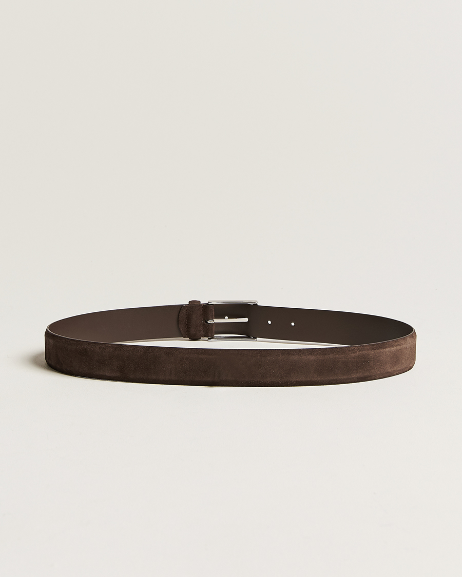 Homme | Italian Department | Anderson's | Calf Suede 3,5 cm Belt Dark Brown
