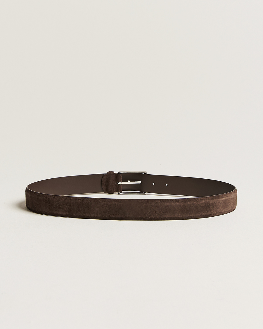 Homme | Ceintures | Anderson's | Calf Suede 3,5 cm Belt Dark Brown