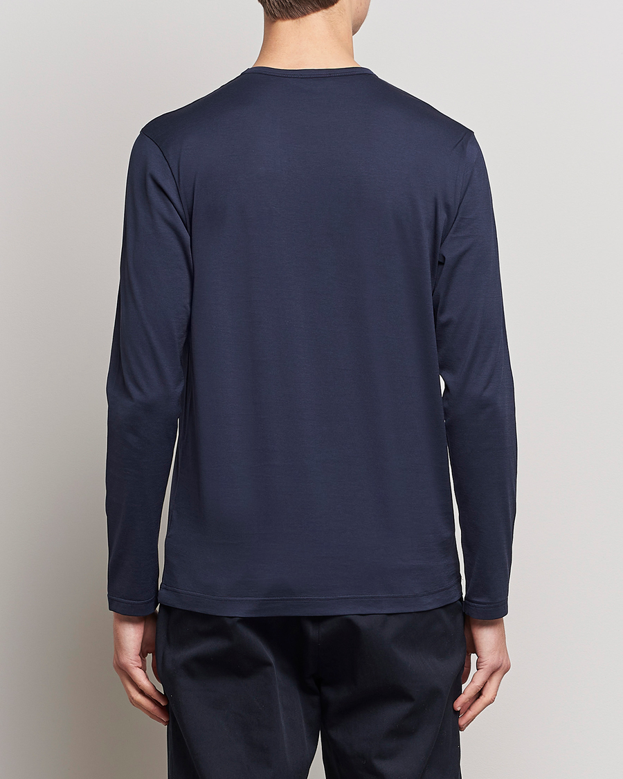 Homme | T-shirts | Sunspel | Long Sleeve Crew Neck Cotton Tee Navy