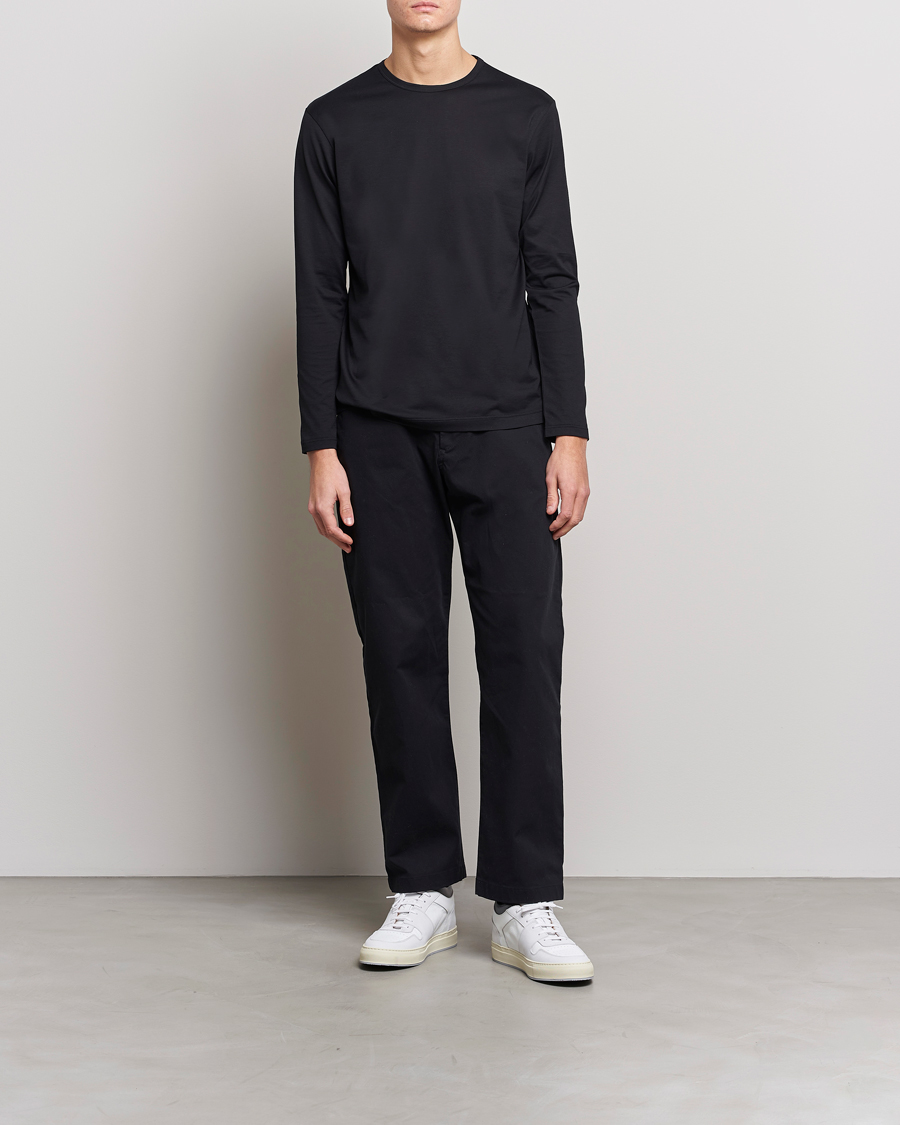 Homme | T-shirts | Sunspel | Long Sleeve Crew Neck Cotton Tee Black