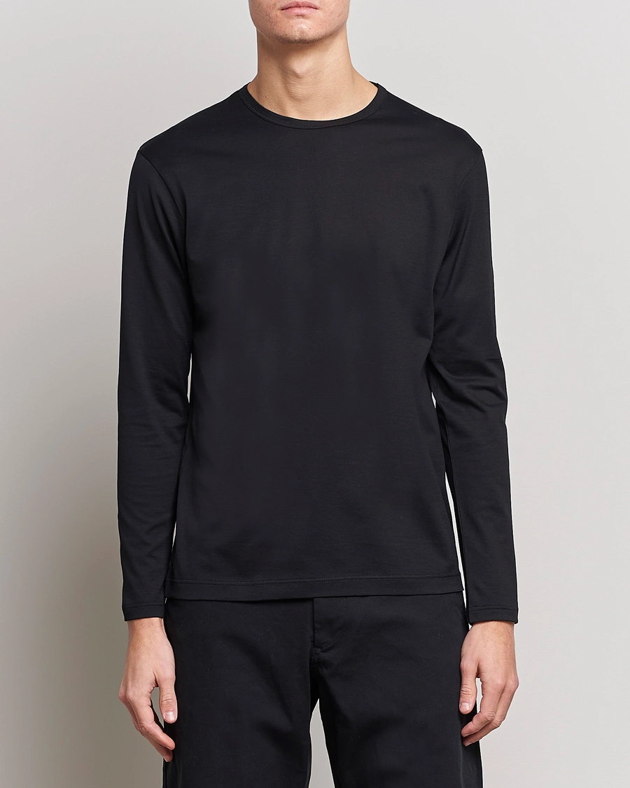 Homme | T-shirts | Sunspel | Long Sleeve Crew Neck Cotton Tee Black