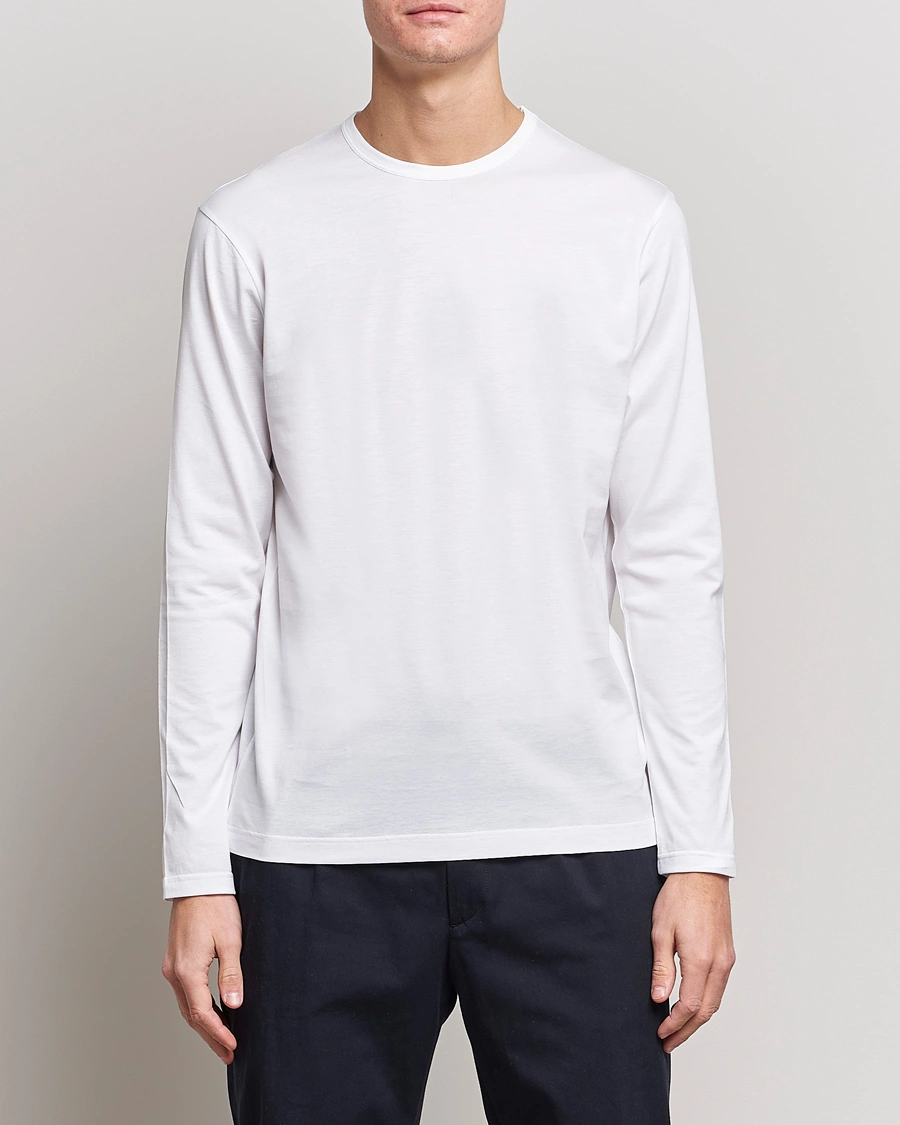 Homme | T-shirts À Manches Longues | Sunspel | Long Sleeve Crew Neck Cotton Tee White