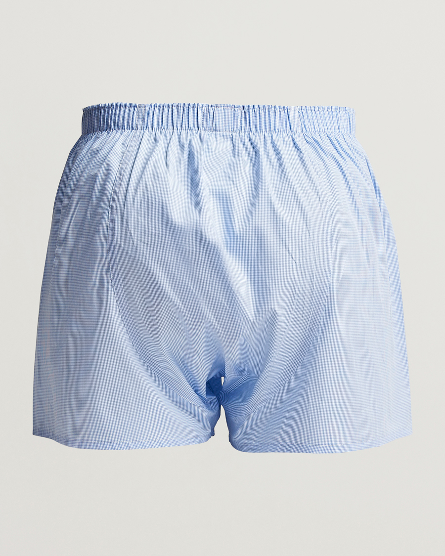 Homme | Best of British | Sunspel | Classic Woven Cotton Boxer Shorts Light Blue Gingham