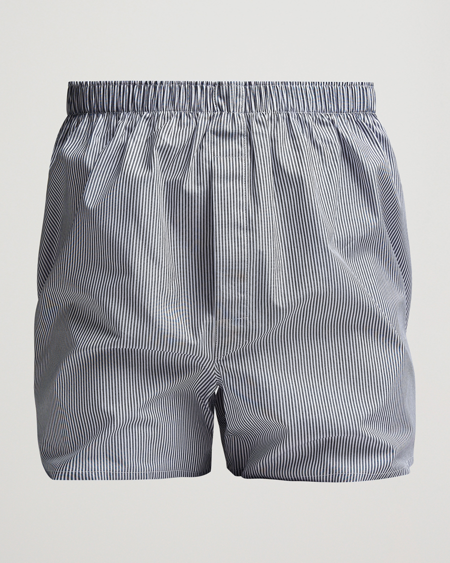 Homme | Sous-Vêtements Et Chaussettes | Sunspel | Classic Woven Cotton Boxer Shorts White/Light Blue