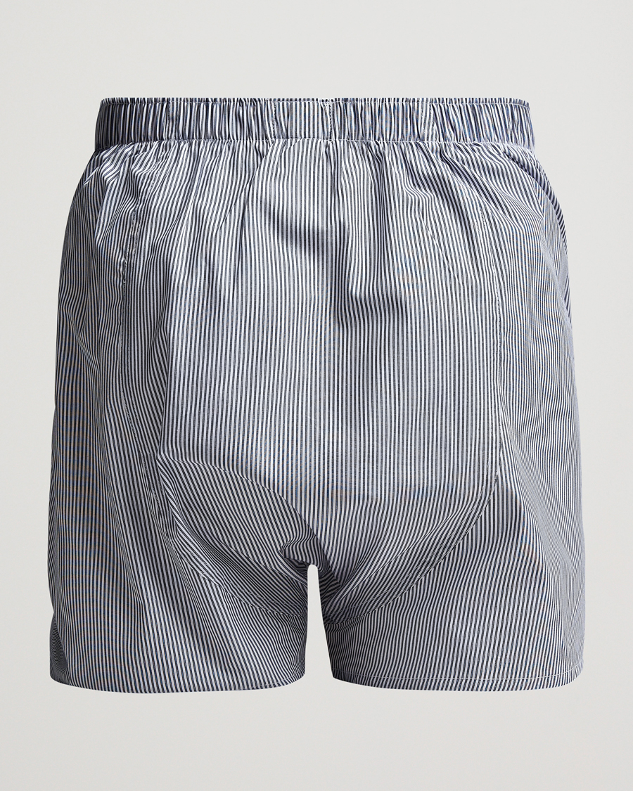 Homme | Best of British | Sunspel | Classic Woven Cotton Boxer Shorts White/Light Blue