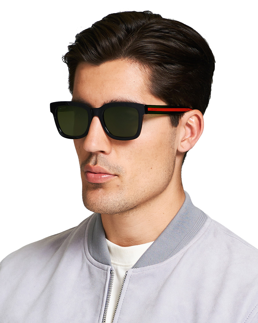 Homme | Gucci GG0001S Sunglasses Black/Green | Gucci | GG0001S Sunglasses Black/Green