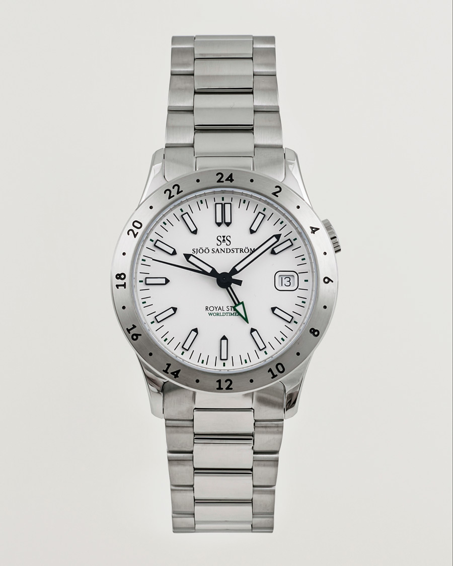 Homme | Sjöö Sandström Royal Steel Worldtimer 36mm White with Steel | Sjöö Sandström | Royal Steel Worldtimer 36mm White with Steel