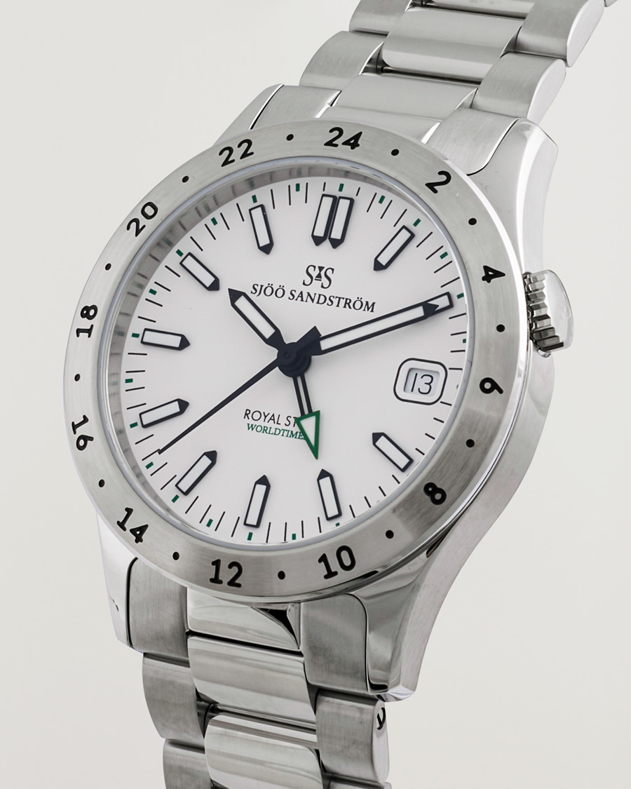 Homme | Sjöö Sandström Royal Steel Worldtimer 36mm White with Steel | Sjöö Sandström | Royal Steel Worldtimer 36mm White with Steel