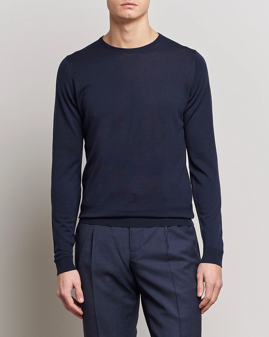 Homme | Sections | John Smedley | Lundy Extra Fine Merino Crew Neck Midnight