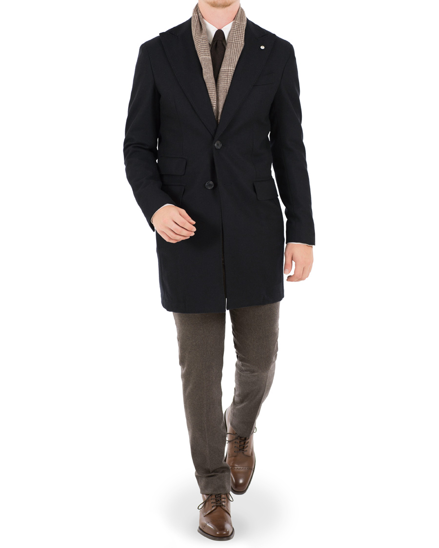 Homme | Manteaux Et Vestes | L.B.M. 1911 | Wool Herringbone Peak Lapel Coat Navy