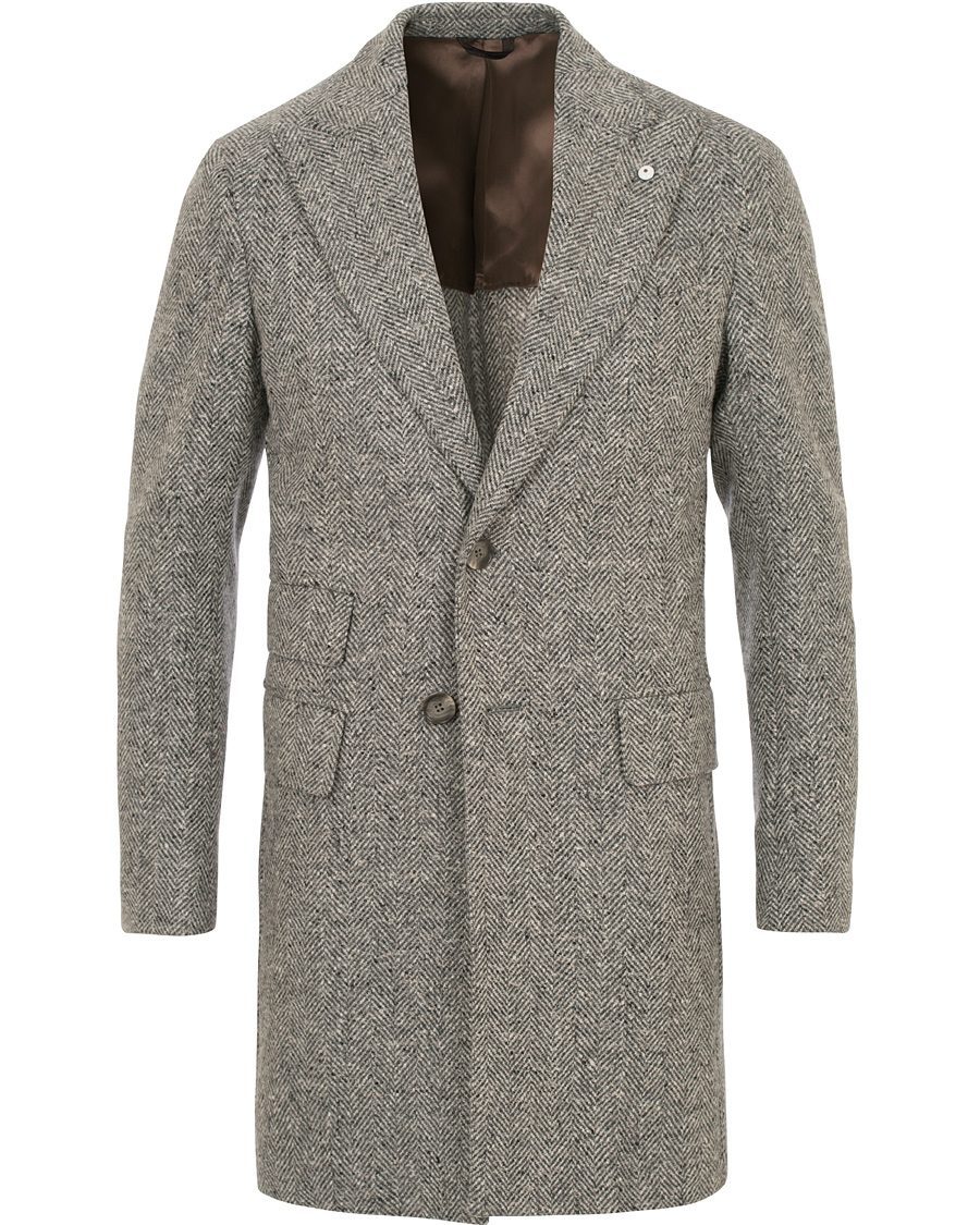 Homme | Manteaux Et Vestes | L.B.M. 1911 | Wool Herringbone Peak Lapel Coat Light Grey