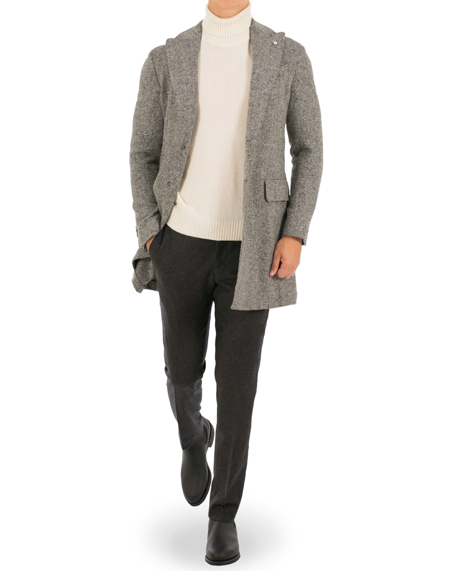 Homme | Manteaux Et Vestes | L.B.M. 1911 | Wool Herringbone Peak Lapel Coat Light Grey