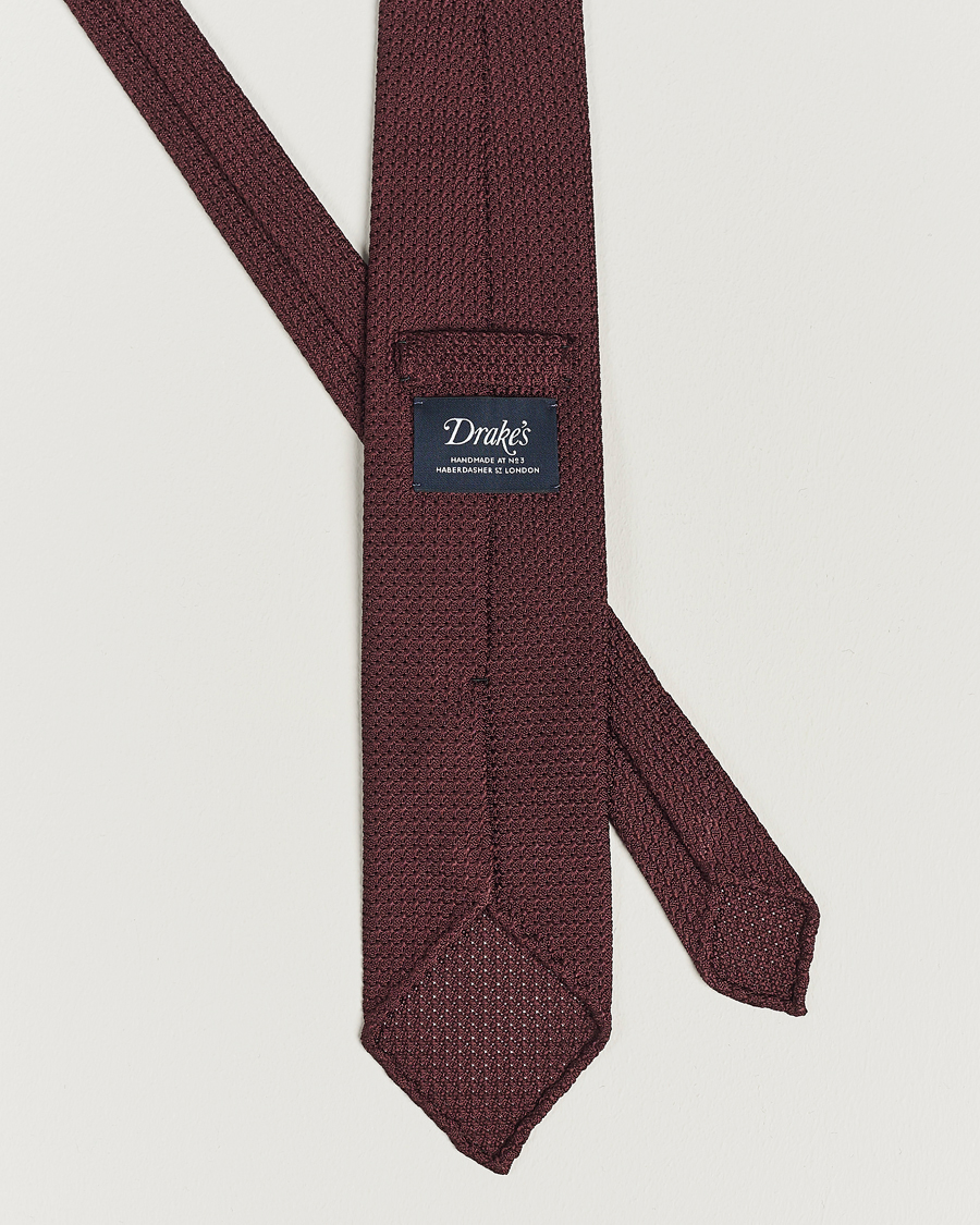 Homme | Preppy Authentic | Drake's | Silk Grenadine Handrolled 8 cm Tie Wine Red