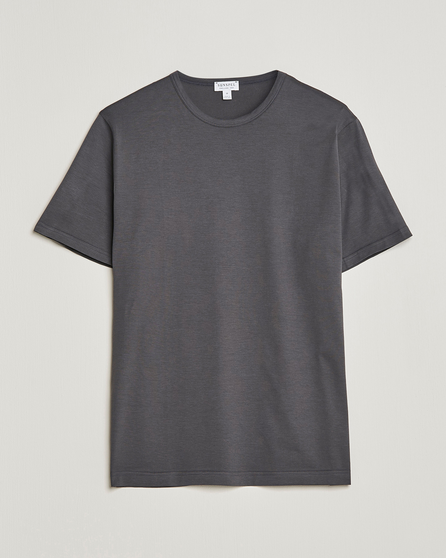 Homme | T-shirts | Sunspel | Crew Neck Q82 Cotton T-Shirt Charcoal