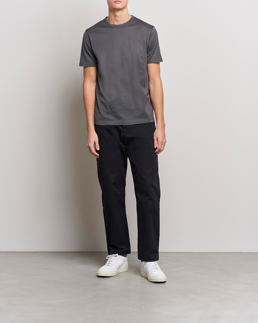 Homme | T-shirts | Sunspel | Crew Neck Q82 Cotton T-Shirt Charcoal