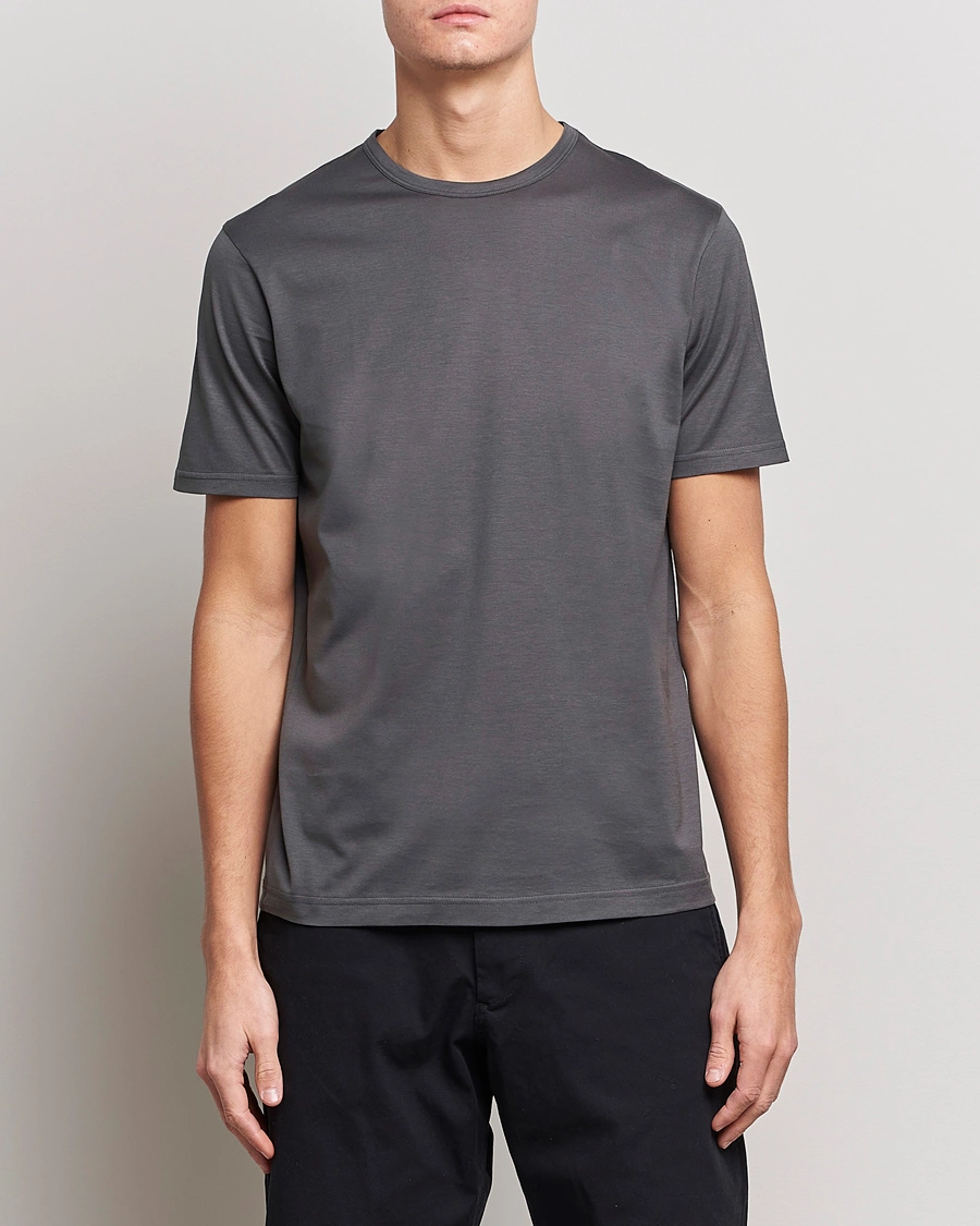Homme | T-shirts | Sunspel | Crew Neck Cotton Tee Charcoal