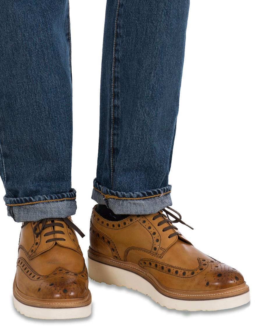 Homme | Grenson Archie Brogue Derby Wedge Sole Tan Calf | Grenson | Archie Brogue Derby Wedge Sole Tan Calf