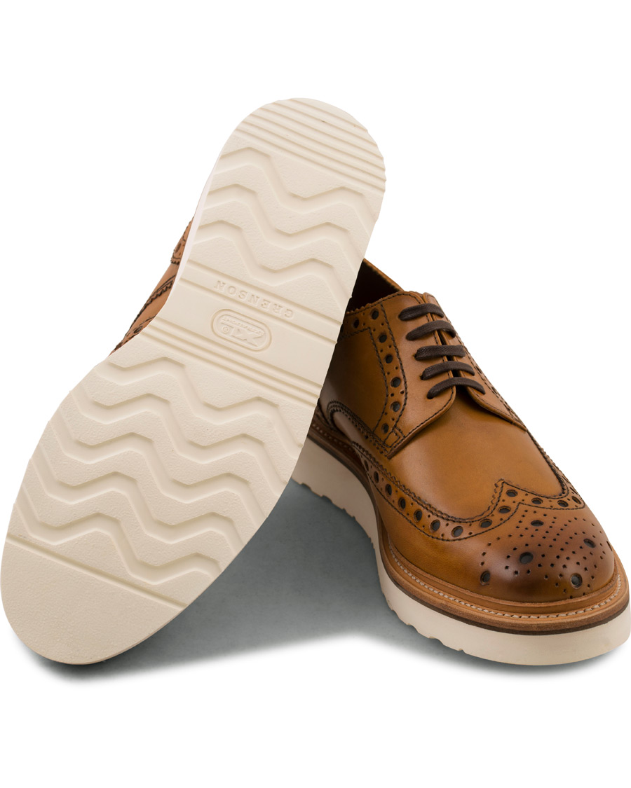 Homme | Grenson Archie Brogue Derby Wedge Sole Tan Calf | Grenson | Archie Brogue Derby Wedge Sole Tan Calf