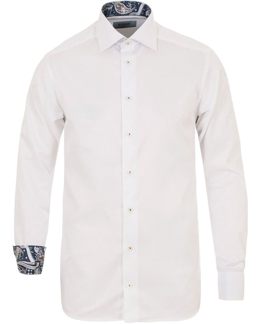 Homme | Chemises | Eton | Super Sim Contrast Flower Shirt White