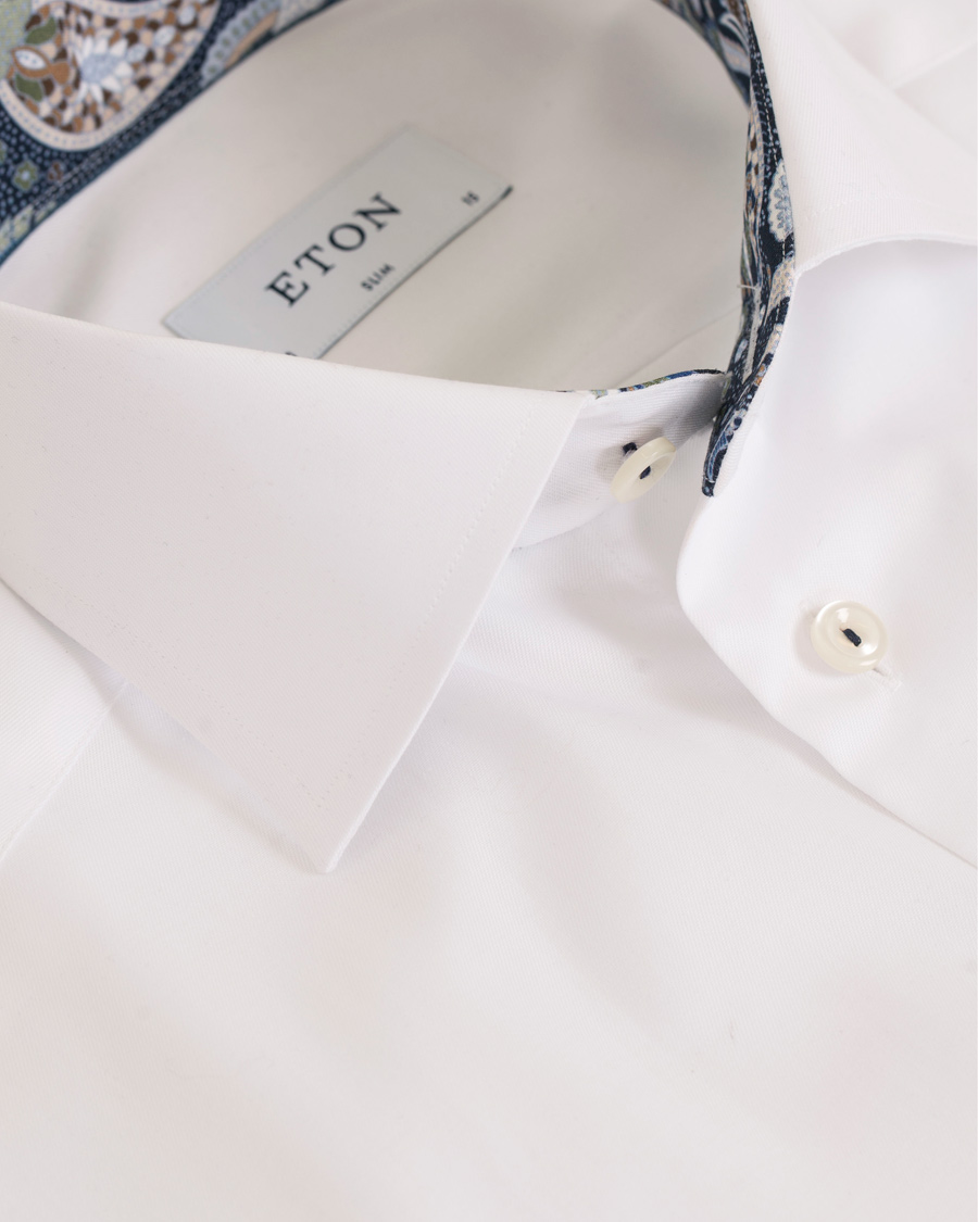 Homme | Chemises | Eton | Super Sim Contrast Flower Shirt White