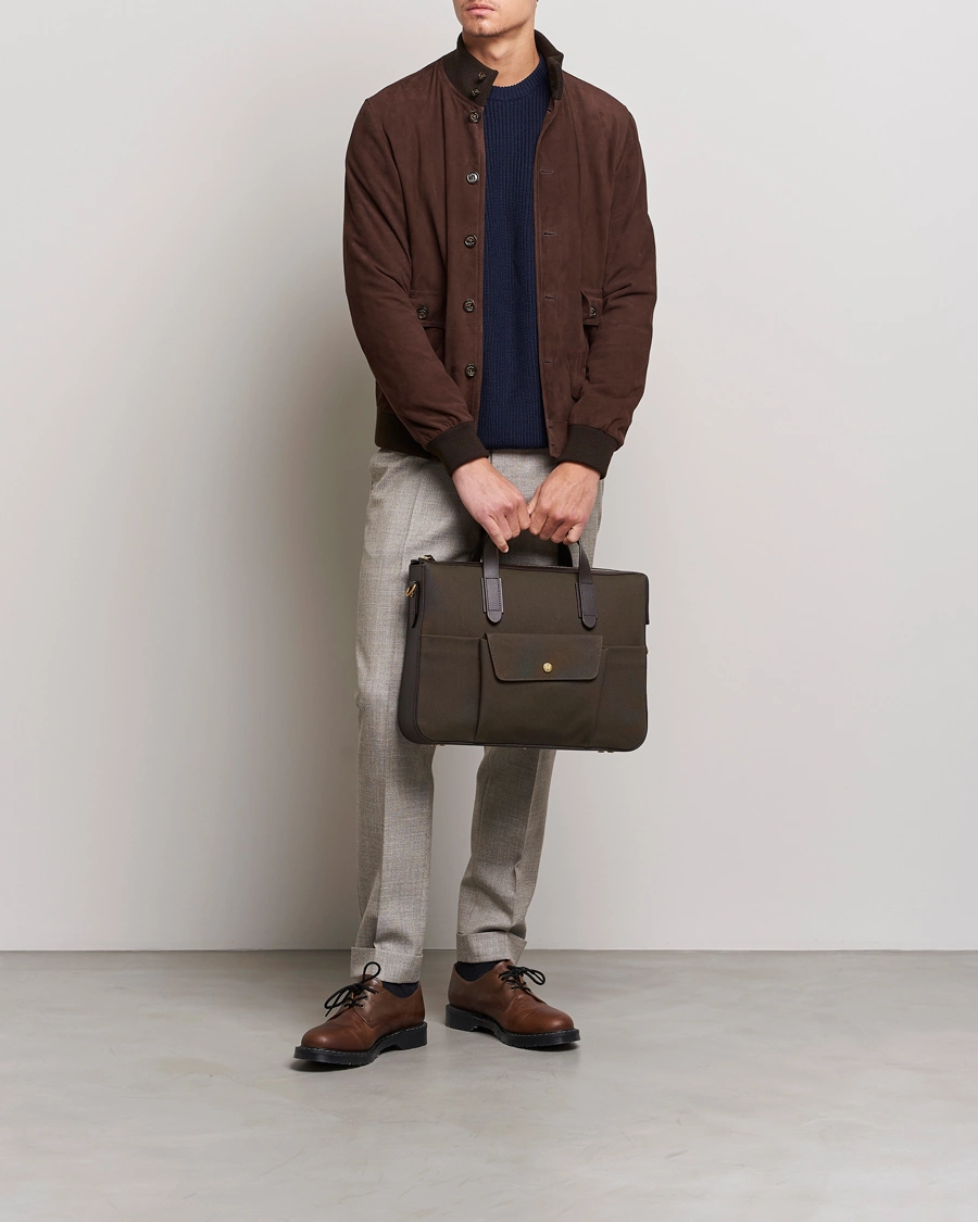 Homme | Sections | Mismo | M/S Canvas Briefcase Army/Dark Brown