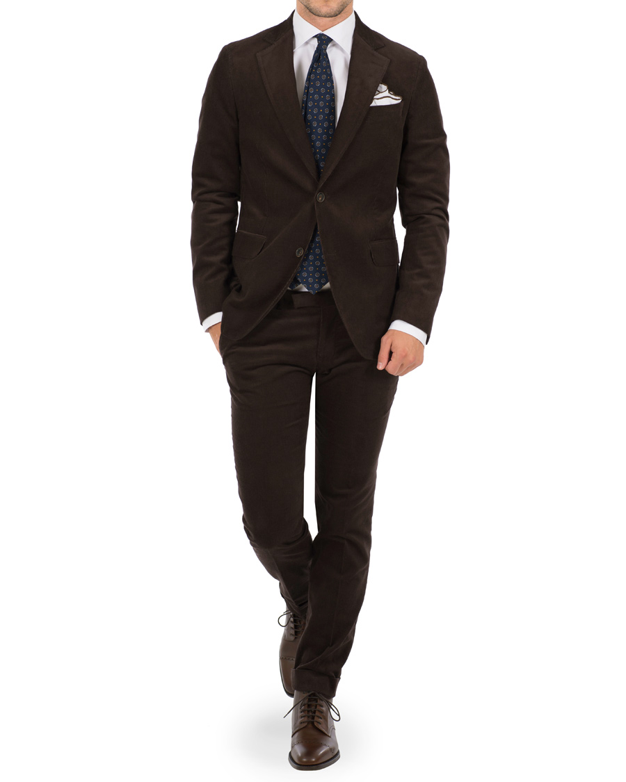 Homme | Pantalons | Oscar Jacobson | Dean Turn Up Corduroy Trousers Dark Brown