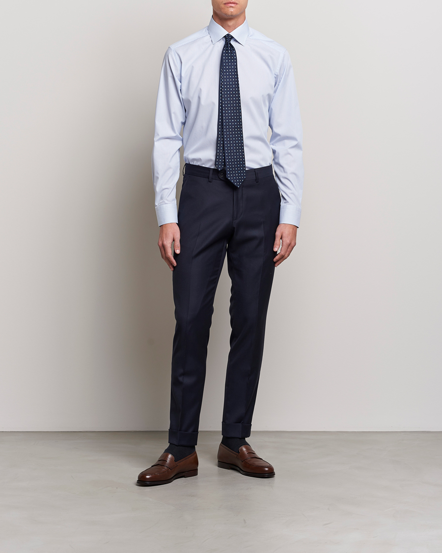 Homme | Costume De Mariage | Eton | Slim Fit Poplin Thin Stripe Shirt Blue/White