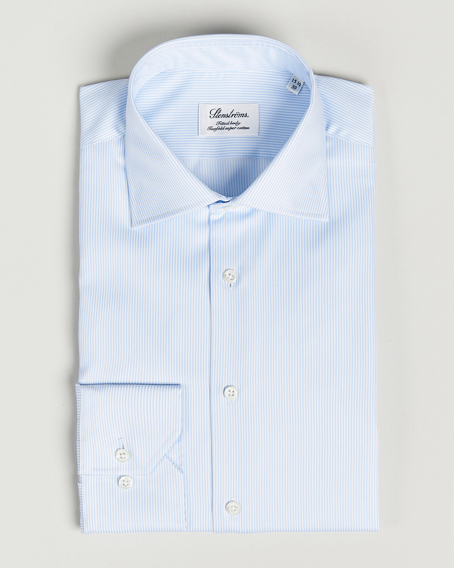 Homme | Chemises | Stenströms | Fitted Body Thin Stripe Shirt White/Blue
