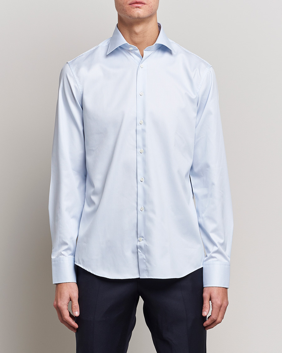Homme | Chemises | Stenströms | Fitted Body Thin Stripe Shirt White/Blue