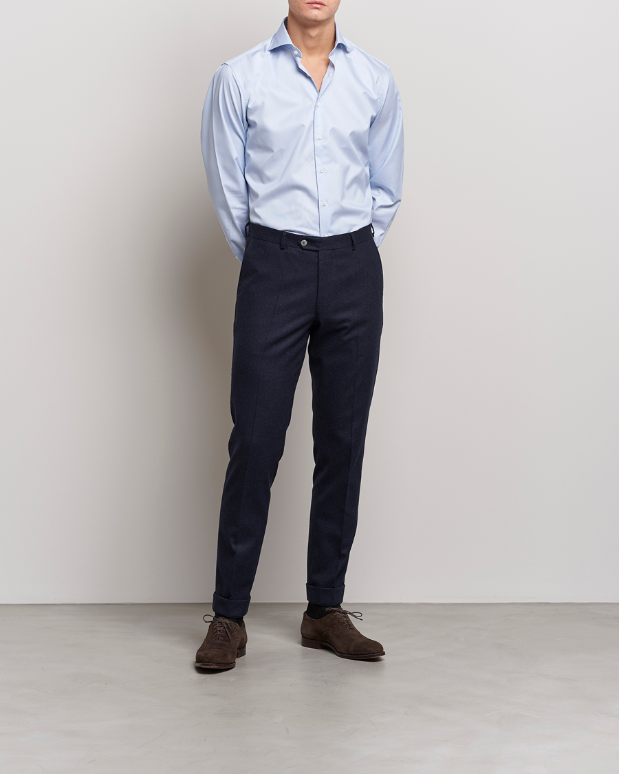 Homme |  | Stenströms | Fitted Body Thin Stripe Shirt White/Blue