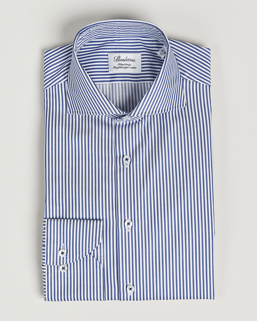 Homme | Chemises | Stenströms | Fitted Body Stripe Shirt White/Blue